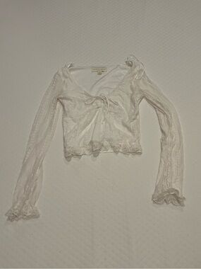 Lightweight Lace Tie-Front Long Sleeve Top - White